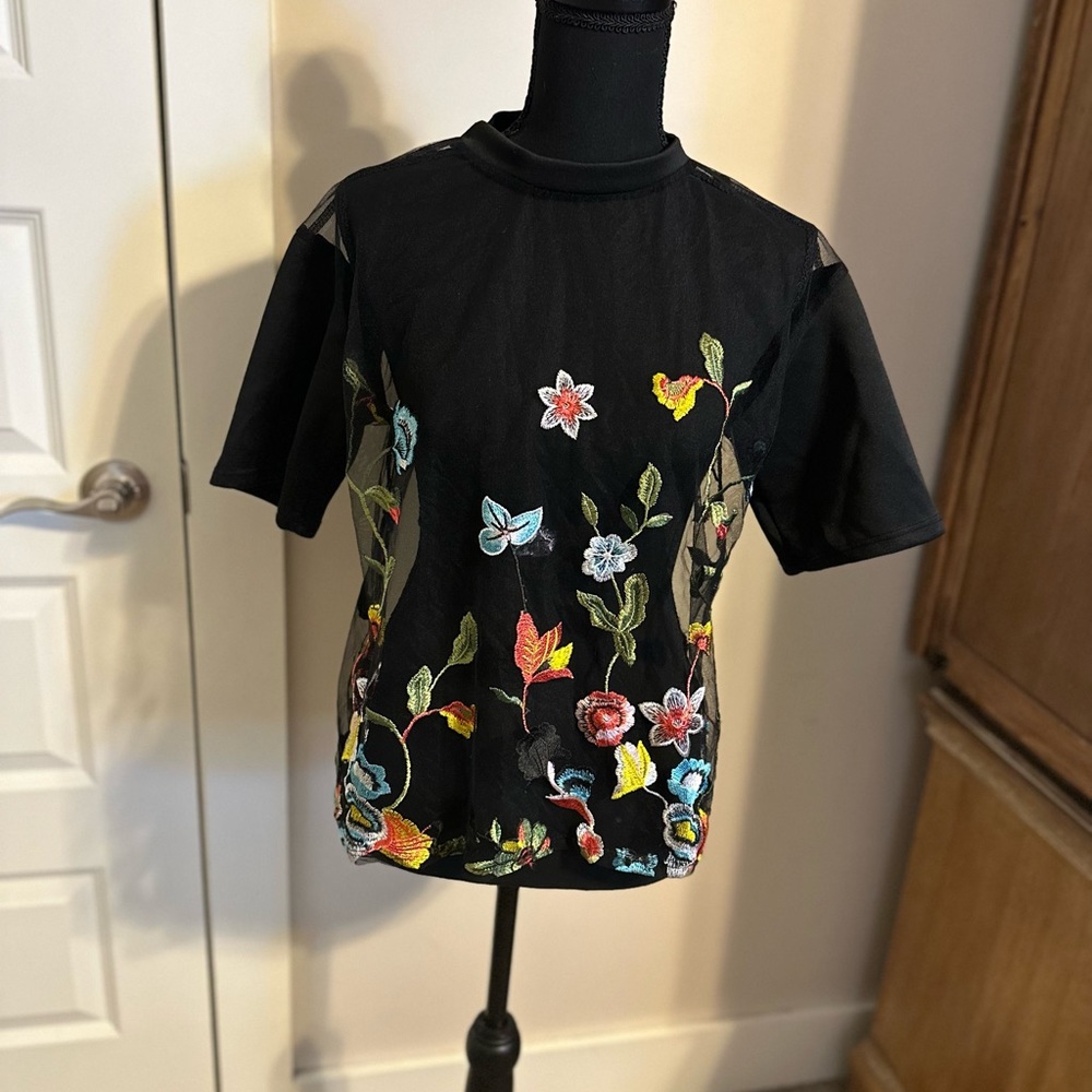 Embroidered Sheer Top S